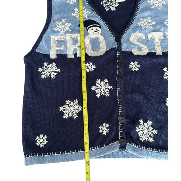 All Points Frosty Snowman Snowflake Knit Christmas Vest 18W/20W Plus Size - Picture 5 of 7
